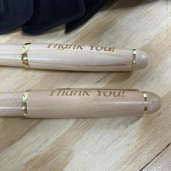 Lot Of 16 Engraved Wood Pens In Velvet Bags “Thank You” - Picture 5 of 7